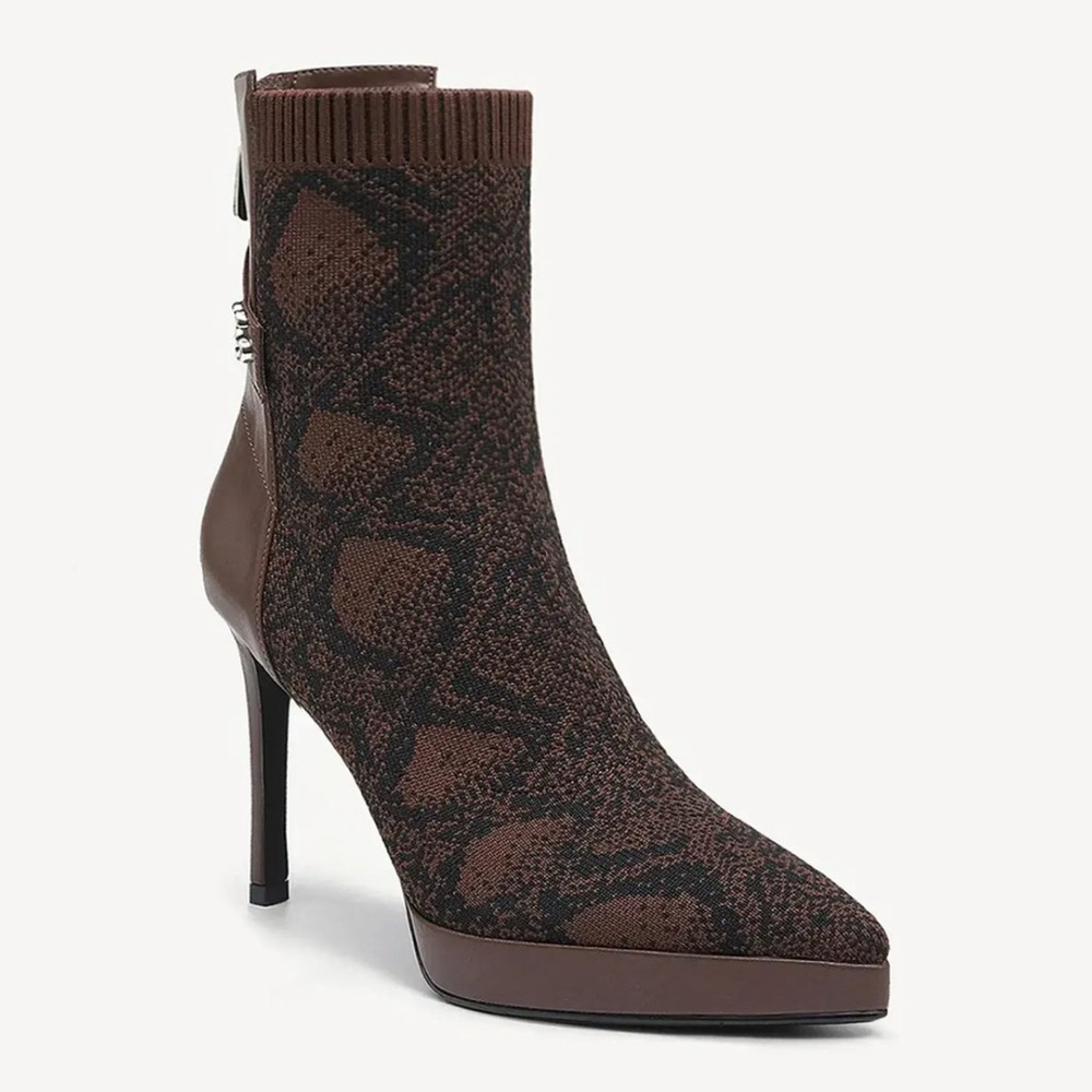 Chic Brown Patterned Heeled Boots - image 6